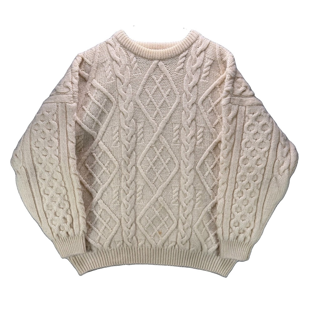 Vintage Highland Home 100% Pure Wool Sweater Mens XL Fisherman Thistle Scotland